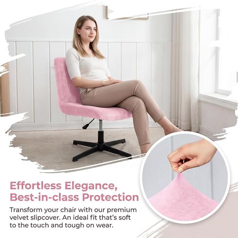 Criss Cross Chair Cover Vanity Chair Cover Waterproof and Elastic Armless Chair Slipcover Armless Chair Covers Office Chair Covers (Cover Only,No Chair) (Pink) in Saudi Arabia