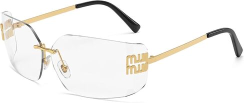 Rimless Y2K Sunglasses Women Retro Trendy Wrap Around Shield Frame Designer 90s Fashion Glasses in Saudi Arabia