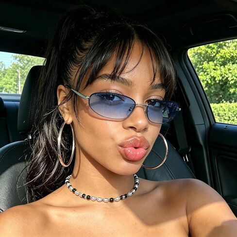 Y2K Sunglasses for Women | Wrap Around, Rimless, Small Metal Frame, 2000s, 90s, UV400 Protection, for Daily, Rave Festive, Party, Tinted Lens Shades in Saudi Arabia
