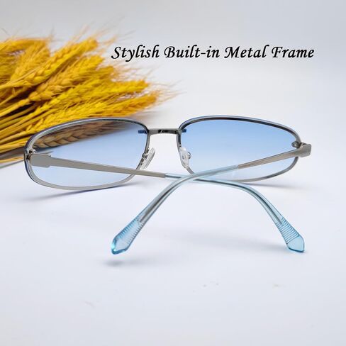 Y2K Sunglasses for Women | Wrap Around, Rimless, Small Metal Frame, 2000s, 90s, UV400 Protection, for Daily, Rave Festive, Party, Tinted Lens Shades in Saudi Arabia