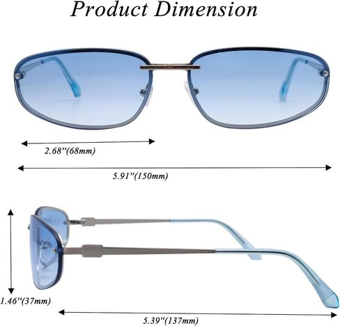 Y2K Sunglasses for Women | Wrap Around, Rimless, Small Metal Frame, 2000s, 90s, UV400 Protection, for Daily, Rave Festive, Party, Tinted Lens Shades in Saudi Arabia