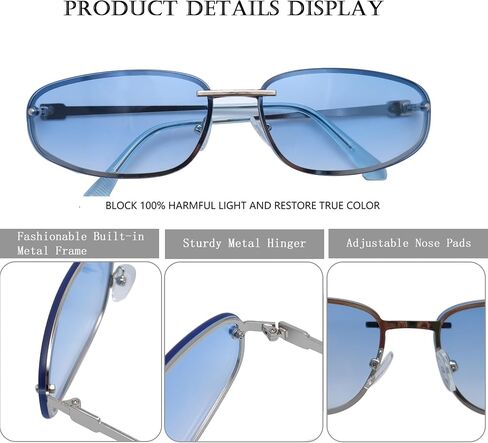 Y2K Sunglasses for Women | Wrap Around, Rimless, Small Metal Frame, 2000s, 90s, UV400 Protection, for Daily, Rave Festive, Party, Tinted Lens Shades in Saudi Arabia