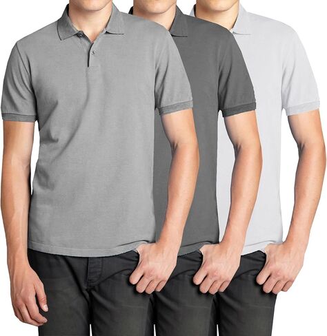 قميص بولو Galaxy من Harvic 3-Pack للرجال بأكمام قصيرة من بيكيه - مقاس حديث مع ياقة مضلعة ونسيج من مزيج القطن مسامي in Kuwait