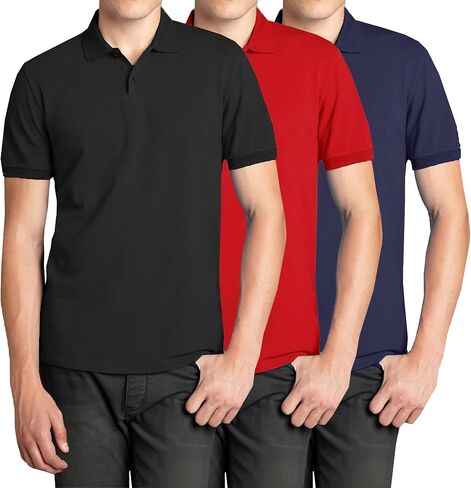 قميص بولو Galaxy من Harvic 3-Pack للرجال بأكمام قصيرة من بيكيه - مقاس حديث مع ياقة مضلعة ونسيج من مزيج القطن مسامي in Kuwait
