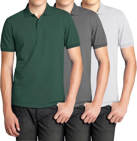 قميص بولو Galaxy من Harvic 3-Pack للرجال بأكمام قصيرة من بيكيه - مقاس حديث مع ياقة مضلعة ونسيج من مزيج القطن مسامي in Kuwait