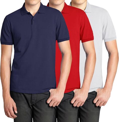 قميص بولو Galaxy من Harvic 3-Pack للرجال بأكمام قصيرة من بيكيه - مقاس حديث مع ياقة مضلعة ونسيج من مزيج القطن مسامي in Kuwait