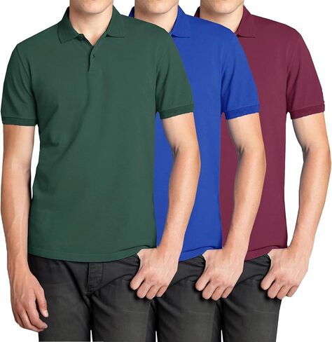 قميص بولو Galaxy من Harvic 3-Pack للرجال بأكمام قصيرة من بيكيه - مقاس حديث مع ياقة مضلعة ونسيج من مزيج القطن مسامي in Kuwait