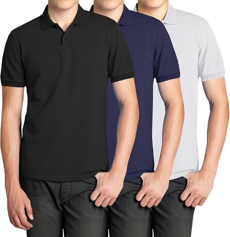 قميص بولو Galaxy من Harvic 3-Pack للرجال بأكمام قصيرة من بيكيه - مقاس حديث مع ياقة مضلعة ونسيج من مزيج القطن مسامي in Kuwait