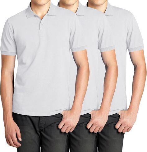 قميص بولو Galaxy من Harvic 3-Pack للرجال بأكمام قصيرة من بيكيه - مقاس حديث مع ياقة مضلعة ونسيج من مزيج القطن مسامي in Kuwait