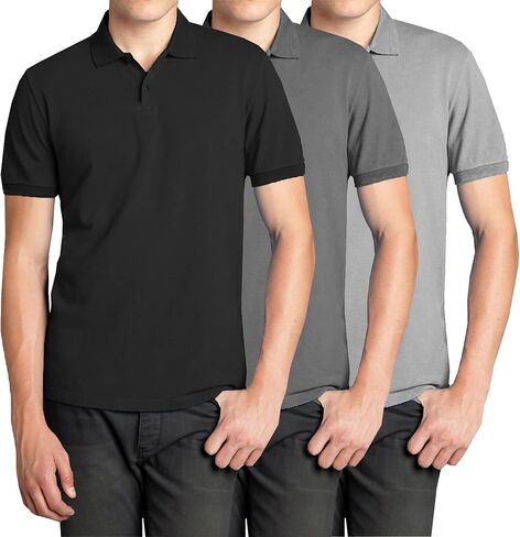 قميص بولو Galaxy من Harvic 3-Pack للرجال بأكمام قصيرة من بيكيه - مقاس حديث مع ياقة مضلعة ونسيج من مزيج القطن مسامي in Kuwait