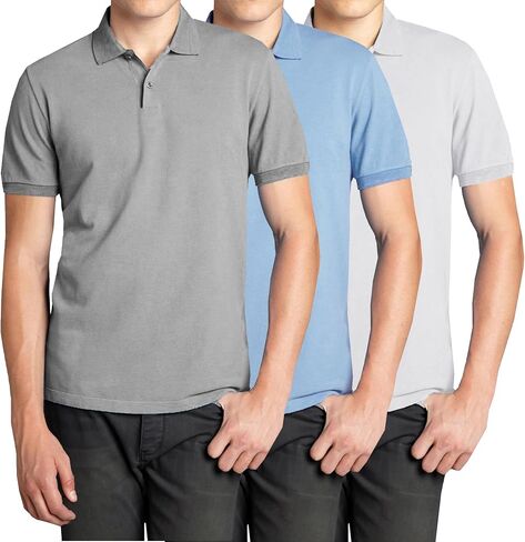 قميص بولو Galaxy من Harvic 3-Pack للرجال بأكمام قصيرة من بيكيه - مقاس حديث مع ياقة مضلعة ونسيج من مزيج القطن مسامي in Kuwait