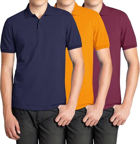 قميص بولو Galaxy من Harvic 3-Pack للرجال بأكمام قصيرة من بيكيه - مقاس حديث مع ياقة مضلعة ونسيج من مزيج القطن مسامي in Kuwait