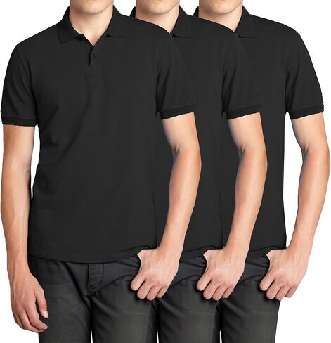 قميص بولو Galaxy من Harvic 3-Pack للرجال بأكمام قصيرة من بيكيه - مقاس حديث مع ياقة مضلعة ونسيج من مزيج القطن مسامي in Kuwait