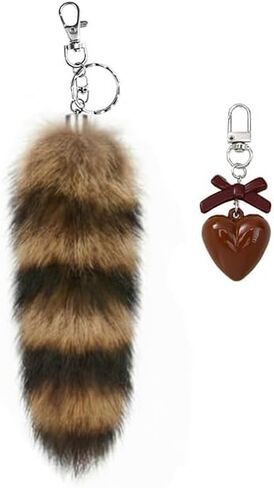 Faux Fur Tail Keychain with Heart Charm, Cute Bag Charm & Key Ring for Women in Saudi Arabia