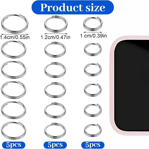 15 PCS Titanium Key Ring, Mix 10/12/14mm Titanium Key Rings Silver Keychain Ring, Jump Rings for Necklaces, Keys, Jewelry Attachment in Saudi Arabia