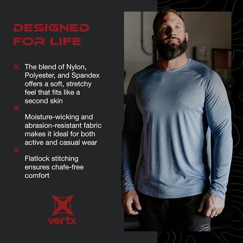 Vertx Men’s Journey Performance Long Sleeve Shirt, Lightweight, Moisture-Wicking, Breathable, Relaxed-Fit in Kuwait