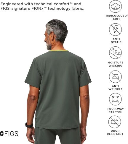 FIGS Chisec Three-Pocket Scrub Top for Men – Moss, S in Saudi Arabia