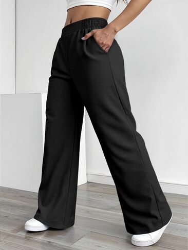 Women’s Wide-Leg Pants Elastic High Waist Breathable Fabric Ideal for Layering or Standalone Wear in Kuwait