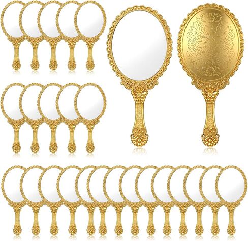 24 Pack Gold Vintage Handheld Mirrors for Makeup, Embossed Floral Portable Princess Mirror with Handle, Portable Women Decorative Travel Cosmetic Purse Mirror for Party Favors Classroom in Saudi Arabia