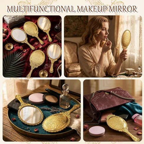24 Pack Gold Vintage Handheld Mirrors for Makeup, Embossed Floral Portable Princess Mirror with Handle, Portable Women Decorative Travel Cosmetic Purse Mirror for Party Favors Classroom in Saudi Arabia