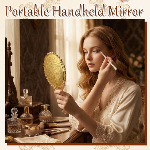 24 Pack Gold Vintage Handheld Mirrors for Makeup, Embossed Floral Portable Princess Mirror with Handle, Portable Women Decorative Travel Cosmetic Purse Mirror for Party Favors Classroom in Saudi Arabia