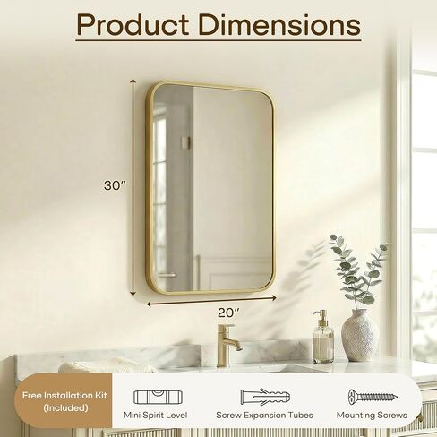 20X30 Inch Bathroom Mirror, Rectangle Aluminum Frame Mirror Anti-Rust, Wall Mounted Vanity Mirrors for Hangs Horizontally or Vertically, Mirror for Bedroom, Living Room and Entryway, Gold in Saudi Arabia