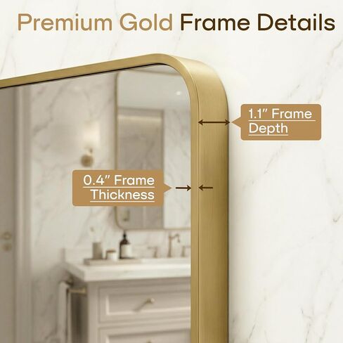 20X30 Inch Bathroom Mirror, Rectangle Aluminum Frame Mirror Anti-Rust, Wall Mounted Vanity Mirrors for Hangs Horizontally or Vertically, Mirror for Bedroom, Living Room and Entryway, Gold in Saudi Arabia