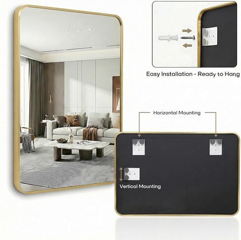 20X30 Inch Bathroom Mirror, Rectangle Aluminum Frame Mirror Anti-Rust, Wall Mounted Vanity Mirrors for Hangs Horizontally or Vertically, Mirror for Bedroom, Living Room and Entryway, Gold in Saudi Arabia