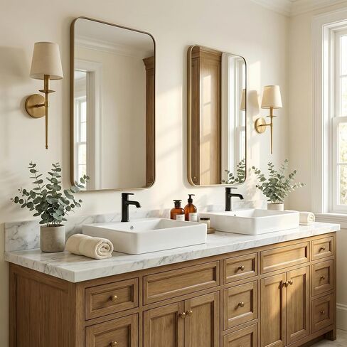 20X30 Inch Bathroom Mirror, Rectangle Aluminum Frame Mirror Anti-Rust, Wall Mounted Vanity Mirrors for Hangs Horizontally or Vertically, Mirror for Bedroom, Living Room and Entryway, Gold in Saudi Arabia