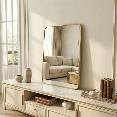 20X30 Inch Bathroom Mirror, Rectangle Aluminum Frame Mirror Anti-Rust, Wall Mounted Vanity Mirrors for Hangs Horizontally or Vertically, Mirror for Bedroom, Living Room and Entryway, Gold in Saudi Arabia