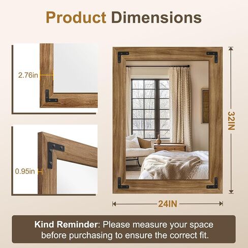 AMOISE Farmhouse Bathroom Vanity Mirror, 32" x 24" Wood Frame Wall Mirror, Vintage Rustic Decor for Entryway, Bedroom, Living Room, Vertical or Horizontal Hanging in Saudi Arabia