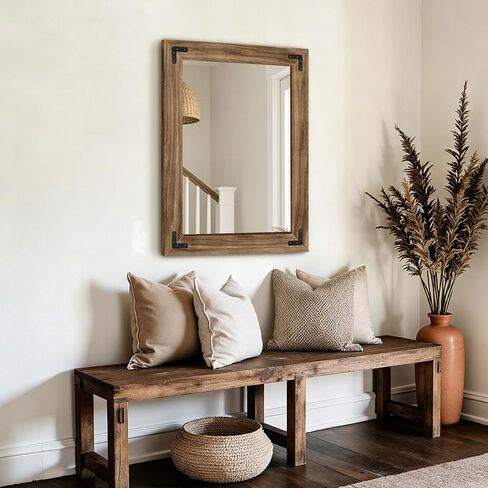 AMOISE Farmhouse Bathroom Vanity Mirror, 32" x 24" Wood Frame Wall Mirror, Vintage Rustic Decor for Entryway, Bedroom, Living Room, Vertical or Horizontal Hanging in Saudi Arabia