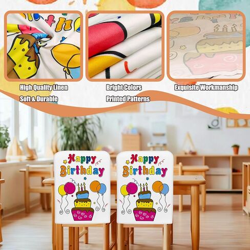 LeLehome 2PCS Birthday Chair Covers for Classroom - Colorful Cute Festive Cupcake & Cake Seat Cover Chair Back Cover for Kids Party, School, Office, Home Decor in Saudi Arabia