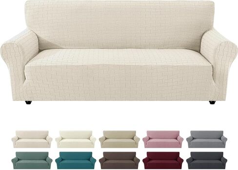 Sofa Slipcover 3 Cushion Couch 71"-91" Stretch Sofa Cover,Non Slip Soft Couch Cover Washable Furniture Protector with Non Skid Foam and Elastic Bottom for Kids,Dog,Wine Red in Saudi Arabia