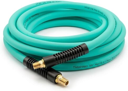 FEVONE 3/8'' x 50 ft Air Hose for Compressor, 2-Year Warranty 1/4'' MNPT Brass Fittings, 300PSI, Hybrid Polymer Pneumatic Air Tool Hose, Blue in Saudi Arabia