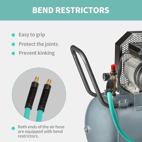 FEVONE 3/8'' x 50 ft Air Hose for Compressor, 2-Year Warranty 1/4'' MNPT Brass Fittings, 300PSI, Hybrid Polymer Pneumatic Air Tool Hose, Blue in Saudi Arabia