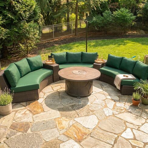 Outdoor Curved Sofa Cushion Couch Cover with Zipper 4-Piece Patio Half-Moon Sectional Replacement Cover Breathable Customizable（No fillers） (Dark Green, Customize) in Kuwait