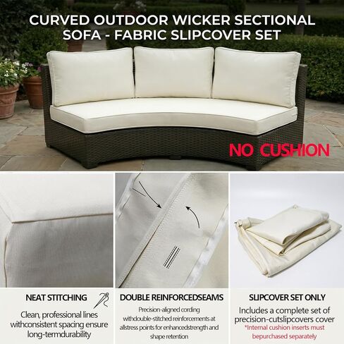 Outdoor Curved Sofa Cushion Couch Cover with Zipper 4-Piece Patio Half-Moon Sectional Replacement Cover Breathable Customizable（No fillers） (Dark Green, Customize) in Kuwait