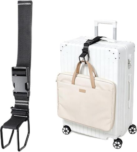 J Hook Luggage Strap, Luggage Hooks for Add A Bag Carry On, Adjustable Bag Strap Hook Flight Attendant Must Haves, Hands-Free Travel Accessory (Black, Medium) in Saudi Arabia
