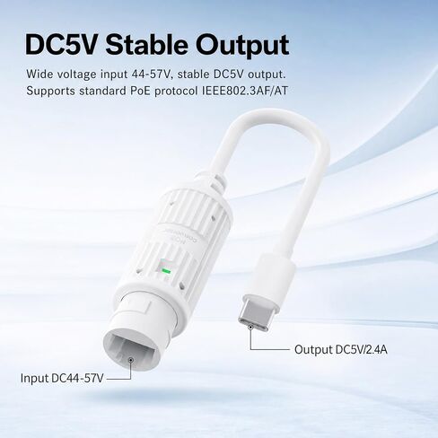 PoE to USB-C Power Converter (Power Only, No Data), 5V 2.4A 12W Charging Adapter, 48V PoE to USB-C Power Output, IEEE 802.3af/at Compliant, IP65 Waterproof for Outdoor Security Camera/Tablet/LED Light in Saudi Arabia