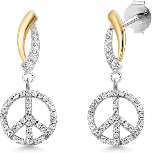 Gem Stone King 10k Yellow Gold and 925 Sterling Silver Dangling Lab Grown Diamond Earrings For Women with Healing Energy Charms Set with Moissanite in Saudi Arabia