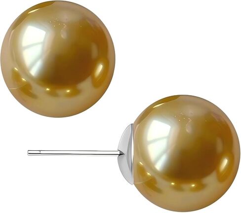 Gold & Brown Faux Pearl Stud Earrings, S925 Silver Posts Hypoallergenic for Women in Saudi Arabia