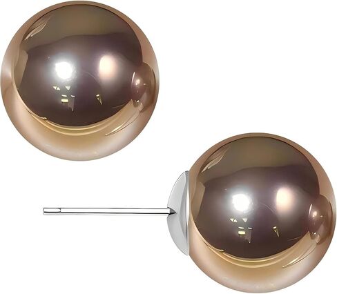 Gold & Brown Faux Pearl Stud Earrings, S925 Silver Posts Hypoallergenic for Women in Kuwait
