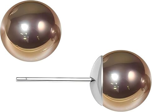 Gold & Brown Faux Pearl Stud Earrings, S925 Silver Posts Hypoallergenic for Women in Kuwait