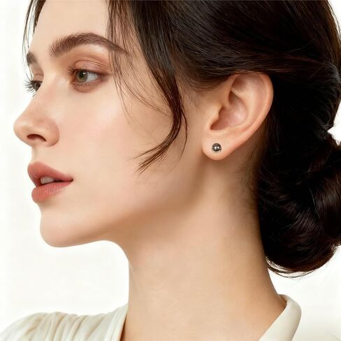 Gold & Brown Faux Pearl Stud Earrings, S925 Silver Posts Hypoallergenic for Women in Kuwait