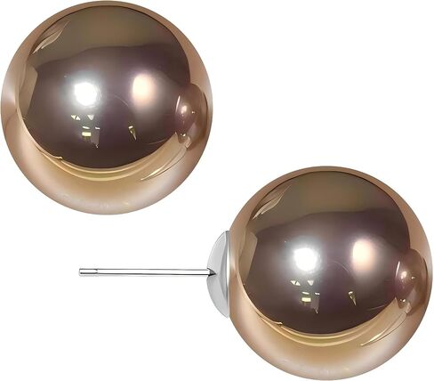 Gold & Brown Faux Pearl Stud Earrings, S925 Silver Posts Hypoallergenic for Women in Kuwait