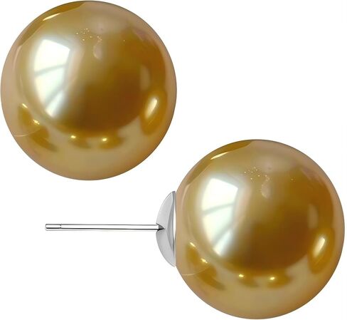 Gold & Brown Faux Pearl Stud Earrings, S925 Silver Posts Hypoallergenic for Women in Kuwait