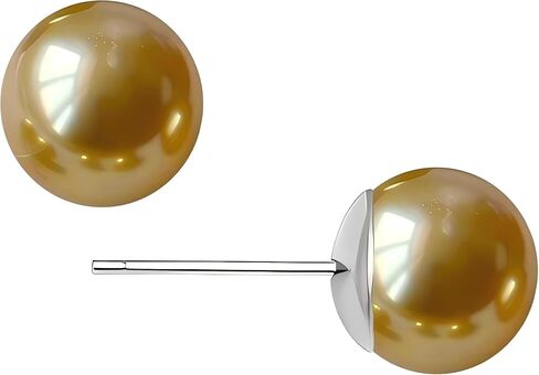 Gold & Brown Faux Pearl Stud Earrings, S925 Silver Posts Hypoallergenic for Women in Kuwait