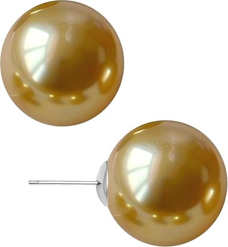 Gold & Brown Faux Pearl Stud Earrings, S925 Silver Posts Hypoallergenic for Women in Kuwait