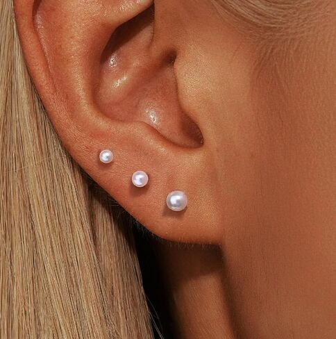 Women's Stainless Steel Faux Pearl Stud Earrings Set - 5 Pairs, 3-7mm in Saudi Arabia